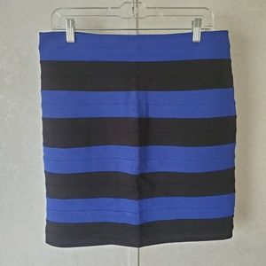 Express Black & Blue Striped Mini Skirt